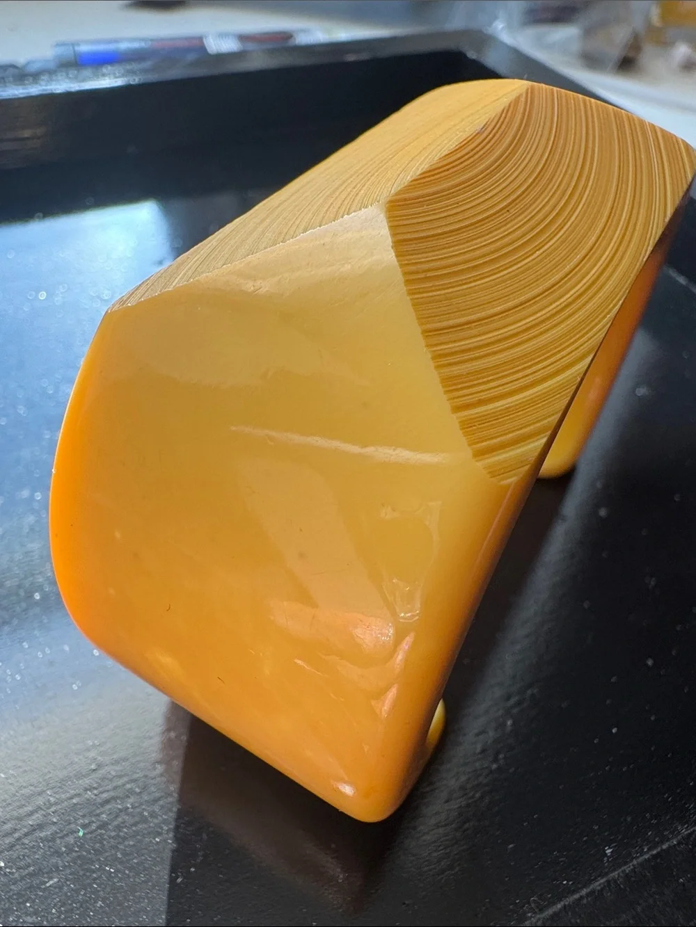 Yellow Carved Bakelite Cuff Bracelet Rare